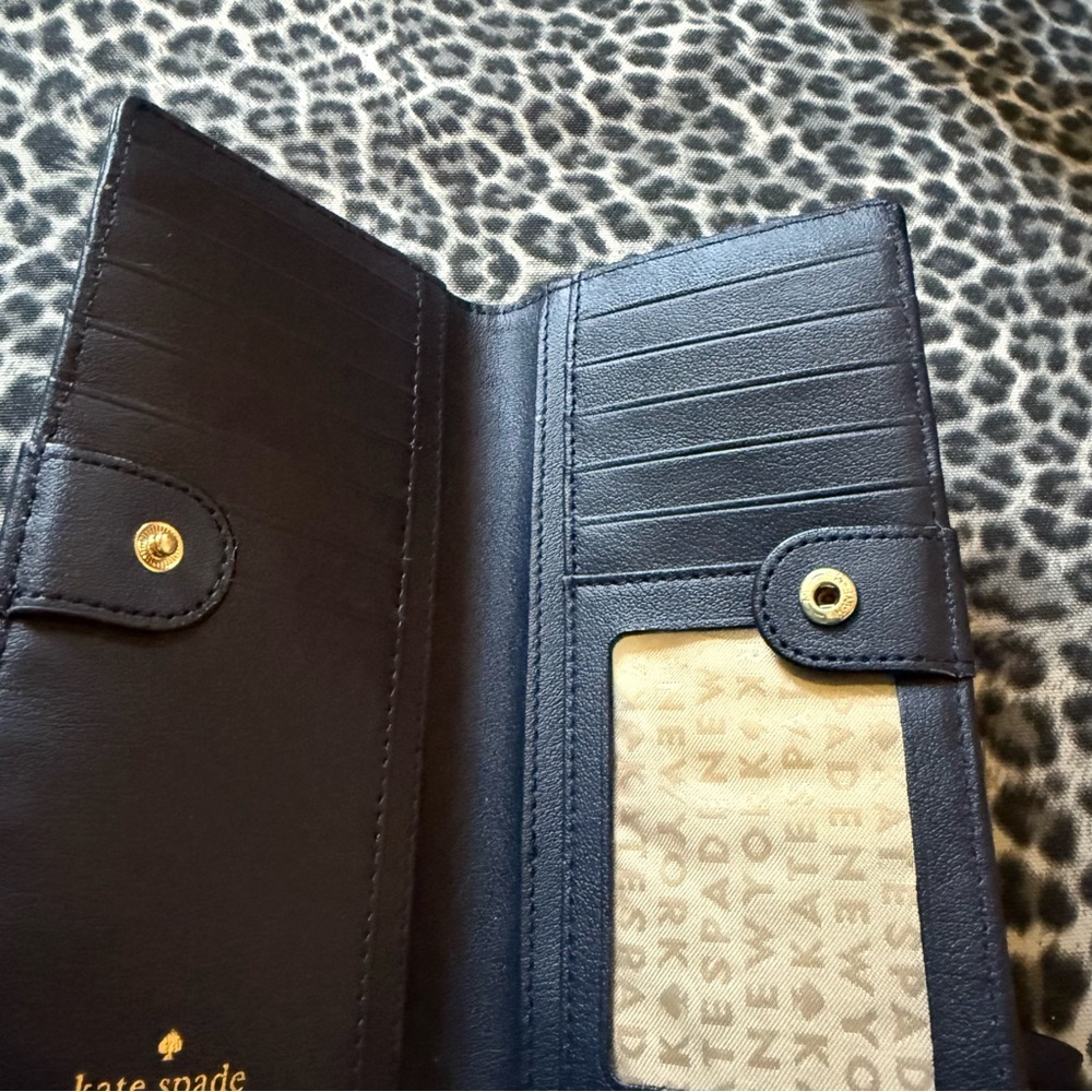 Kate Spade New York Stacy Grove Street Laether Blue Pacific Gingham Wallet - Picture 10 of 11